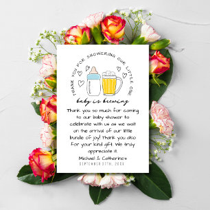 Baby Is Brewing Bottle Beer Glass Baby Shower Thank You Card