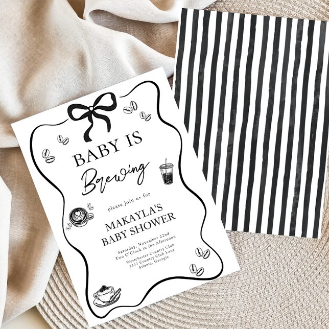 Baby is Brewing bow Coffee Espresso Baby Shower Invitation (Creator Uploaded)