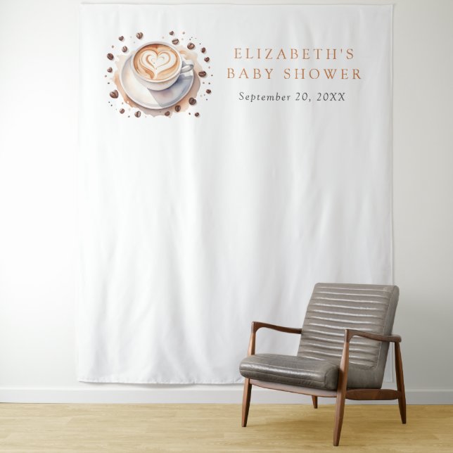 Baby is Brewing Coffee Baby Shower Backdrop Tapestry (In Situ)