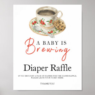 Baby is brewing coffee baby shower diaper raffle  poster