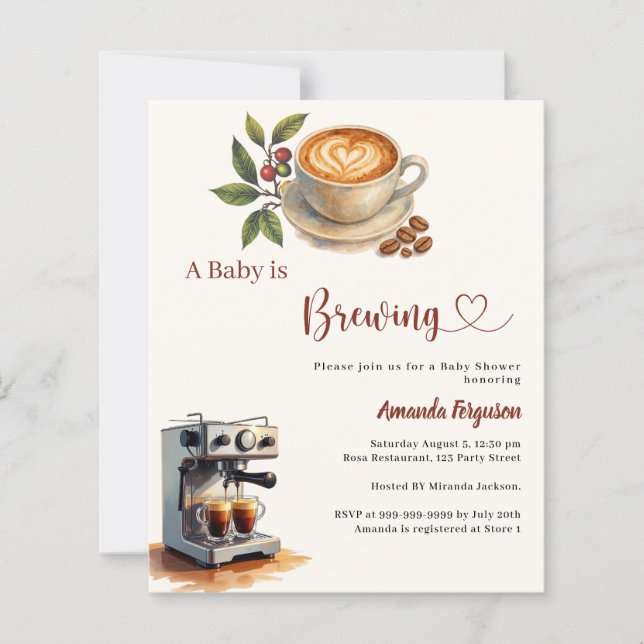 Baby is Brewing coffee Baby Shower invitation (Front)