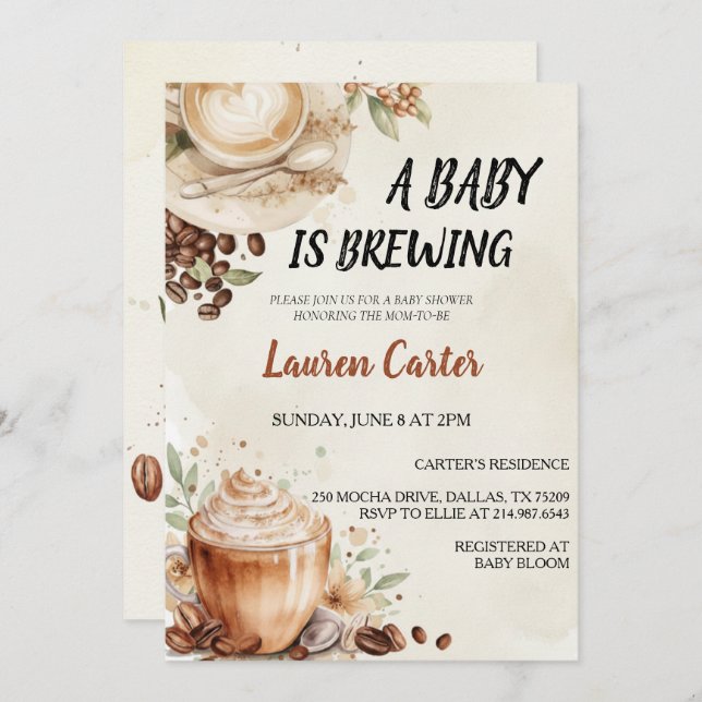 Baby is Brewing! Coffee Bean Baby Shower Invitation (Front/Back)