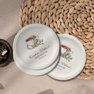Baby is Brewing Coffee brown Baby Shower Paper Plate