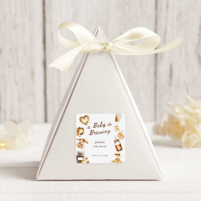 Baby Is Brewing Coffee Brown Baby Shower Square Sticker (Creator Uploaded)