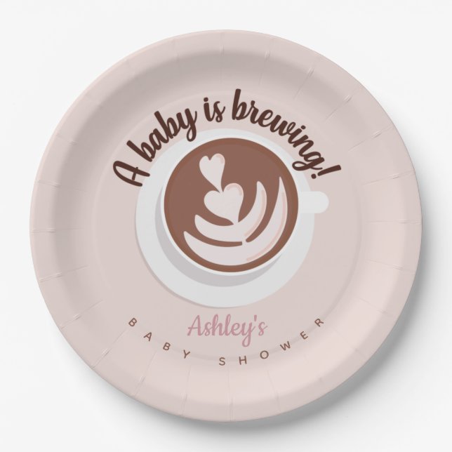 Baby is Brewing Coffee Brunch Baby Shower Sprinkle Paper Plate (Front)