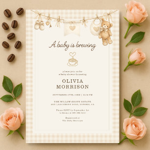 Baby is Brewing Coffee Clothesline Baby Shower Invitation