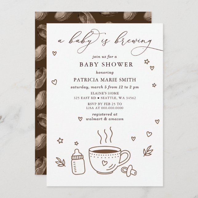 Baby is Brewing Coffee Gender Neutral Baby Shower Invitation (Front/Back)