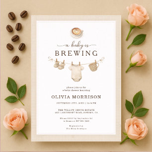 Baby is Brewing Coffee Gingham Baby Shower Invitation