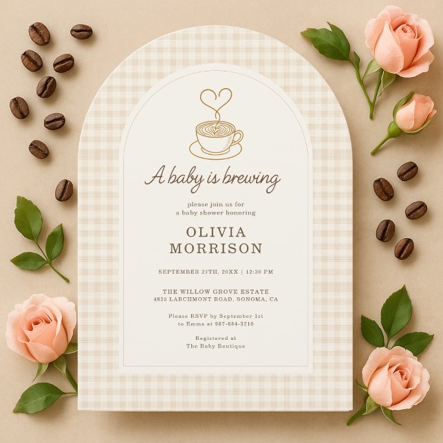 Baby is Brewing Coffee Gingham Baby Shower Invitation (Creator Uploaded)