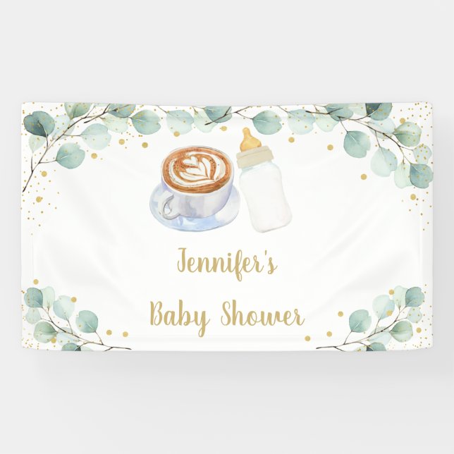 Baby Is Brewing Coffee Greenery Baby Shower Banner (Horizontal)