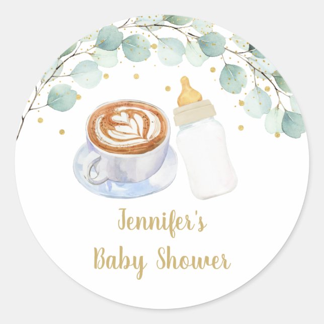 Baby Is Brewing Coffee Greenery Baby Shower Classic Round Sticker (Front)