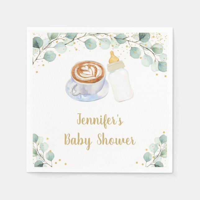 Baby Is Brewing Coffee Greenery Baby Shower Napkin (Front)