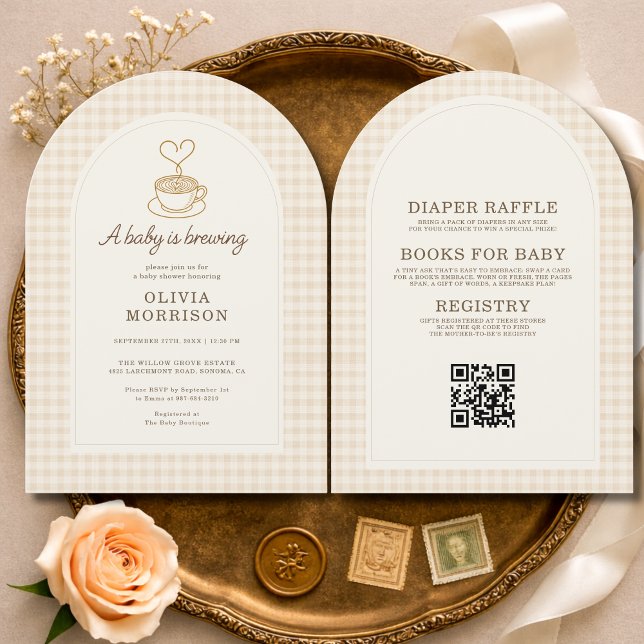 Baby is Brewing Coffee QR Code Baby Shower Invitation (Creator Uploaded)