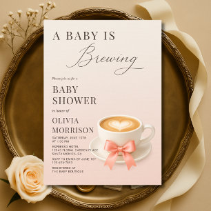 Baby is Brewing Coquette Bow Coffee Baby Shower Invitation