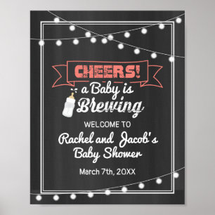 Baby is Brewing Coral & Chalkboard Welcome Shower Poster