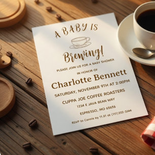 Baby is Brewing Cosy Gingham Coffee Baby Shower Invitation