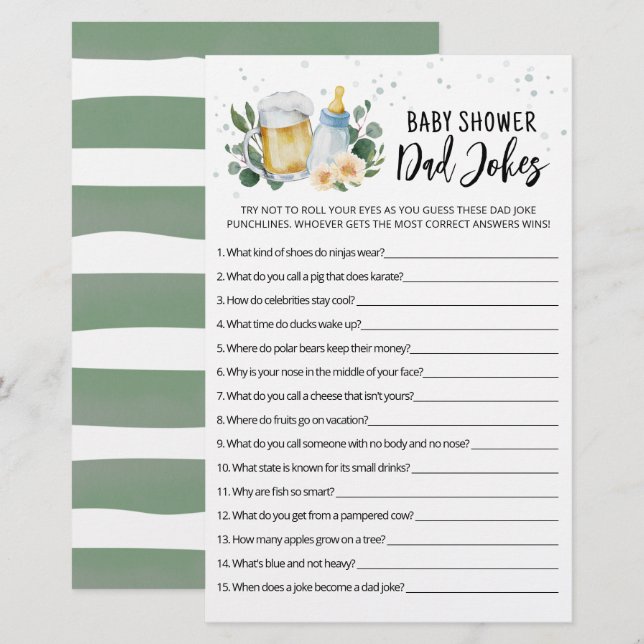 Baby Is Brewing Dad Jokes Baby Shower party Game  (Front/Back)