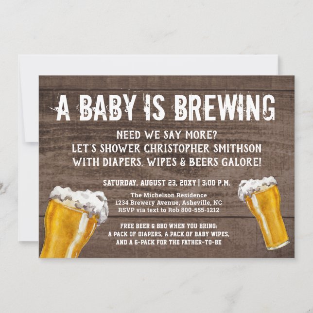 Baby Is Brewing Dad's Guy's Diaper Shower Invitation (Front)