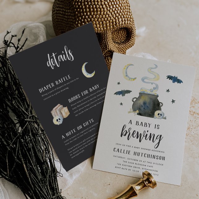 Baby Is Brewing Double Sided Halloween Baby Shower Invitation (Creator Uploaded)