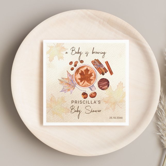 Baby is brewing fall autumn baby shower napkin (A Baby is brewing fall autumn baby shower customized monogrammed napkins template baby shower decor)