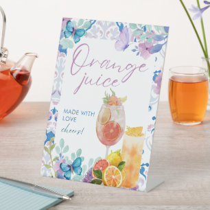 Baby is brewing floral Baby Shower Orange juice Pedestal Sign
