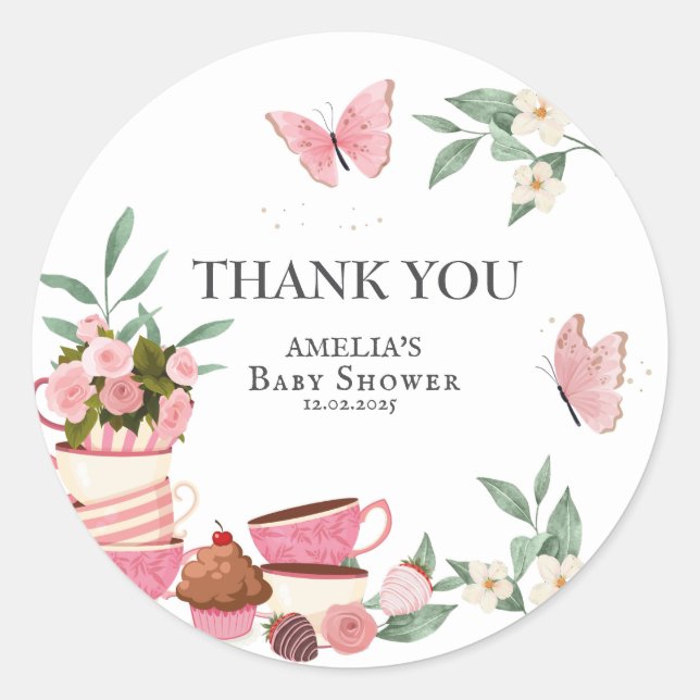 Baby is brewing floral teacup Baby shower favour Classic Round Sticker (Front)