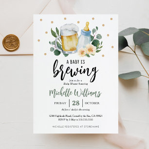 Baby Is Brewing Greenery Baby Shower Invitation