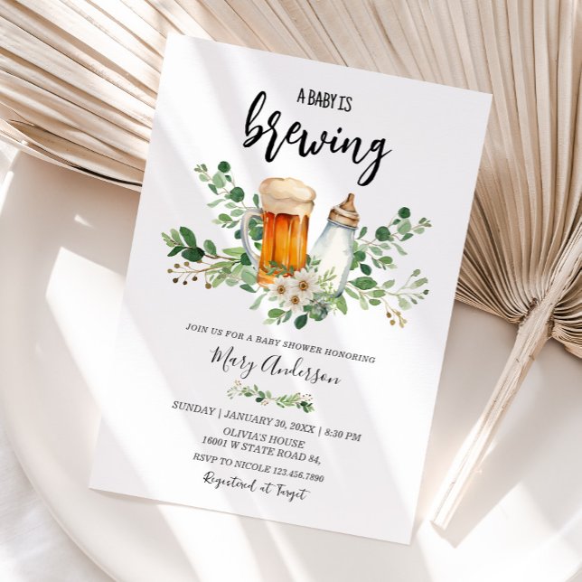 Baby Is Brewing Greenery Baby Shower  Invitation (Creator Uploaded)