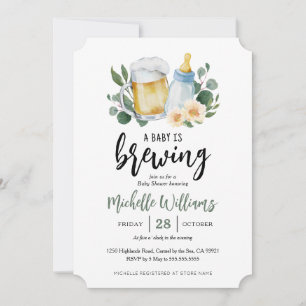 Baby Is Brewing Greenery Baby Shower Invitation