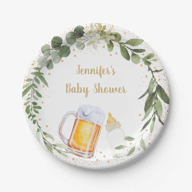 Baby Is Brewing Greenery Baby Shower Paper Plate (Front)