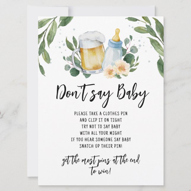 Baby Is Brewing Greenery Don't Say Baby Game Invitation (Front)
