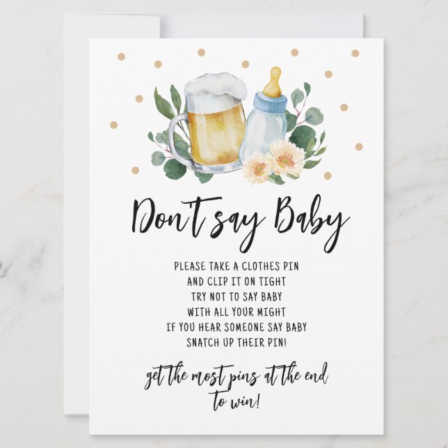 Baby Is Brewing Greenery Don't Say Baby Game Invitation (Front)