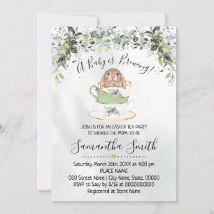 Baby is Brewing Greenery Easter Tea Shower invite
