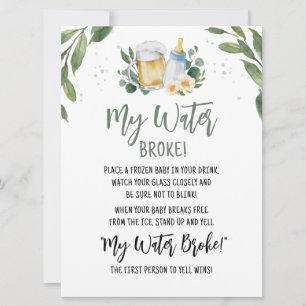 Baby Is Brewing Greenery My Water Broke Game Card