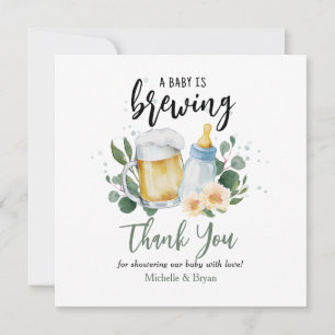 Baby Is Brewing Greenery Shower Thank You Card
