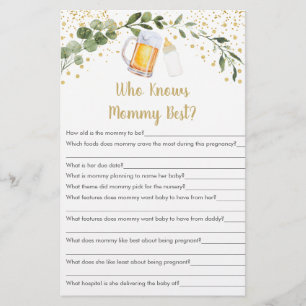 Baby Is Brewing Greenery Who Knows Mummy Best Game