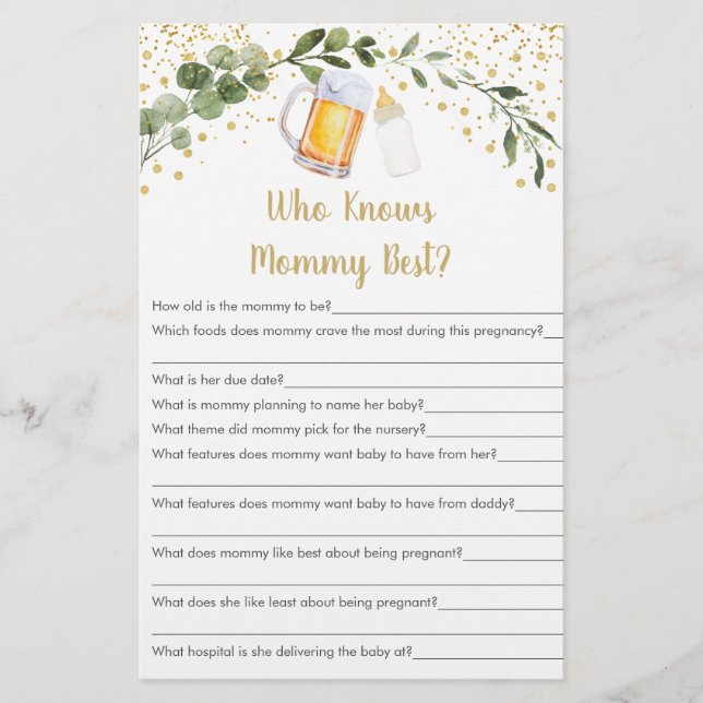 Baby Is Brewing Greenery Who Knows Mummy Best Game (Front)