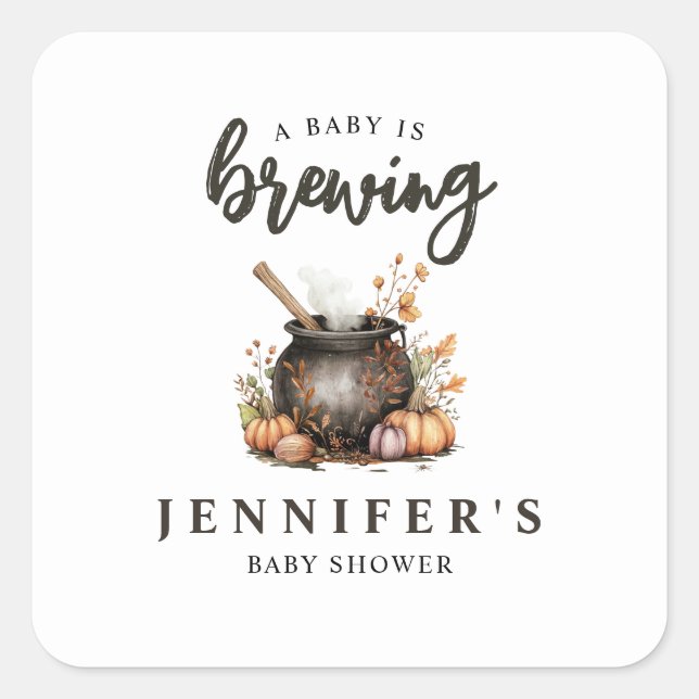 Baby Is Brewing Halloween Baby Shower Square Sticker (Front)
