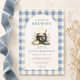 Baby is Brewing Halloween Blue Boy Baby Shower Invitation