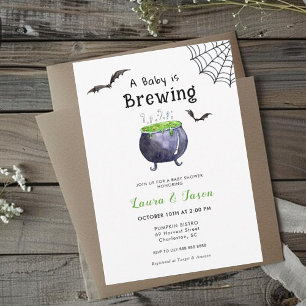 Baby is Brewing Halloween Cauldron Modern Baby Invitation