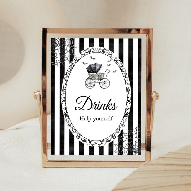 Baby is Brewing Halloween Drinks Sign (Gothic Carriage Bats Baby Shower Drinks Sign)