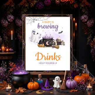 Baby Is Brewing Halloween Drinks Table Sign