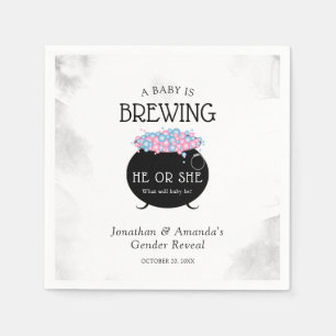 Baby Is Brewing Halloween Gender Reveal Party Napkin