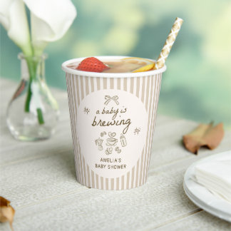 Baby is Brewing Hand Drawn Coffee Baby Shower Paper Cups