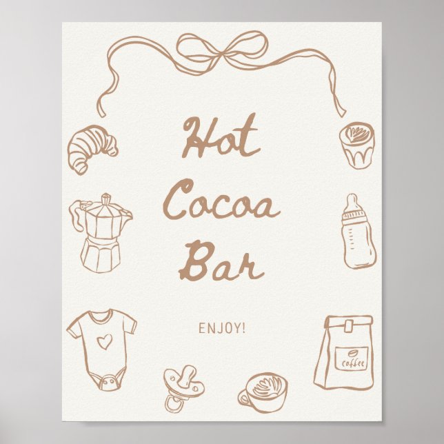 Baby is Brewing Hand Drawn Hot Cocoa Bar Poster (Front)