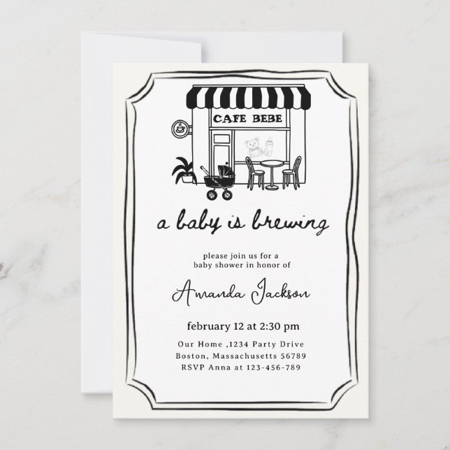  baby is brewing | Home cafe themed BABY SHOWER Invitation (Front)