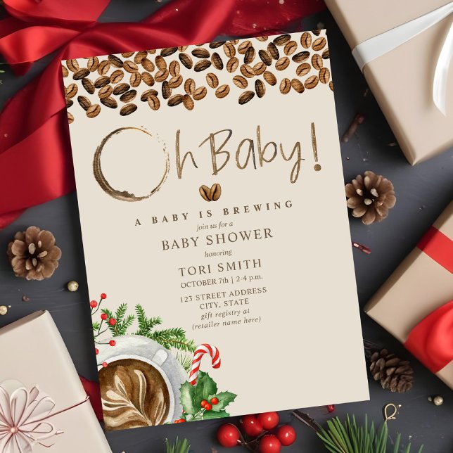 Baby Is Brewing Oh Baby Christmas Coffee Shower Invitation (Creator Uploaded)