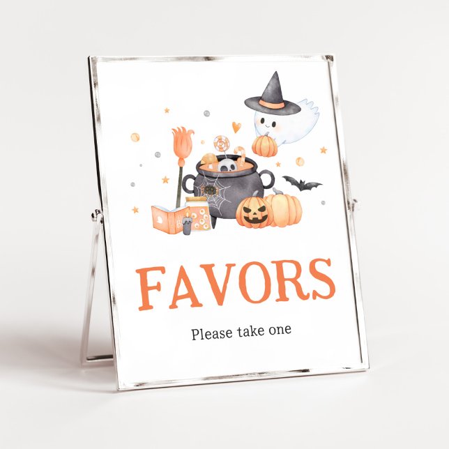 Baby is Brewing Orange Halloween Favours Poster (Baby is Brewing Baby Shower Favors Sign)