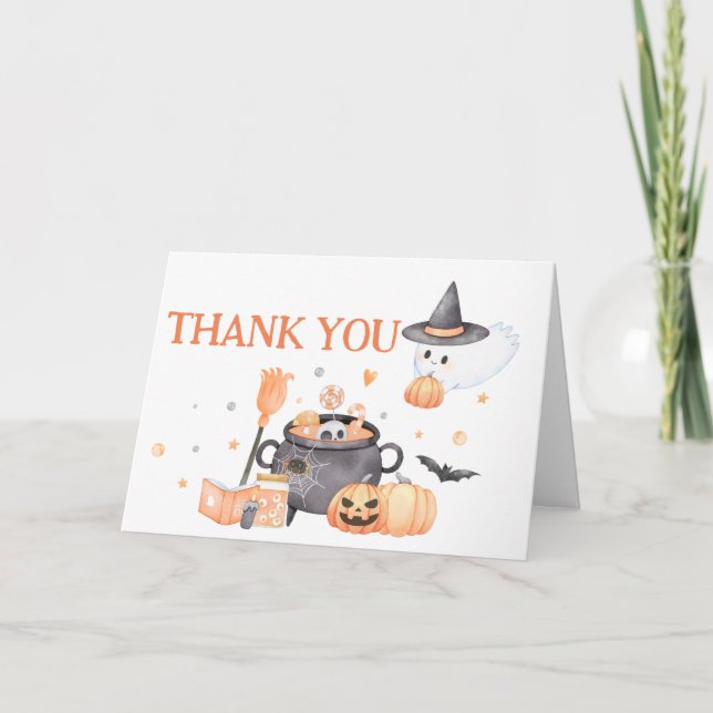 Baby is Brewing Orange Halloween Thank you Card (Front)