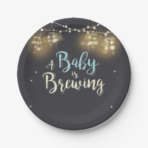 Baby is brewing Paper Plates Baby BaByQ Boy